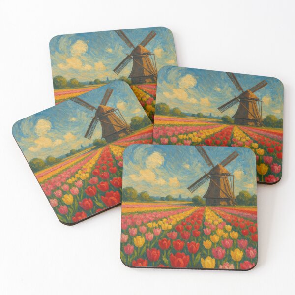 Aperçu de l'œuvre Champs de tulipes de Lisse avec moulin à vent hollandais au printemps créée et vendue par Aryabek.