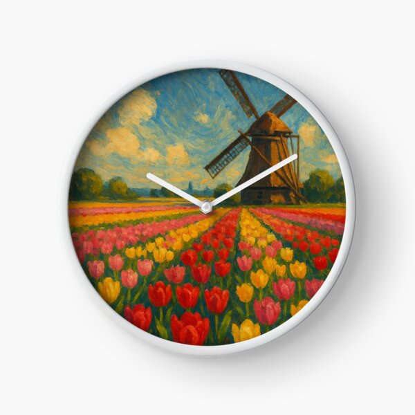 Item preview, Lisse Tulip Fields with Dutch Windmill in Spring designed and sold by Aryabek.