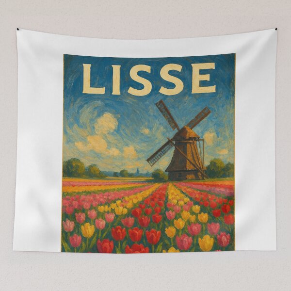 Item preview, Lisse Tulip Fields with Dutch Windmill in Spring designed and sold by Aryabek.