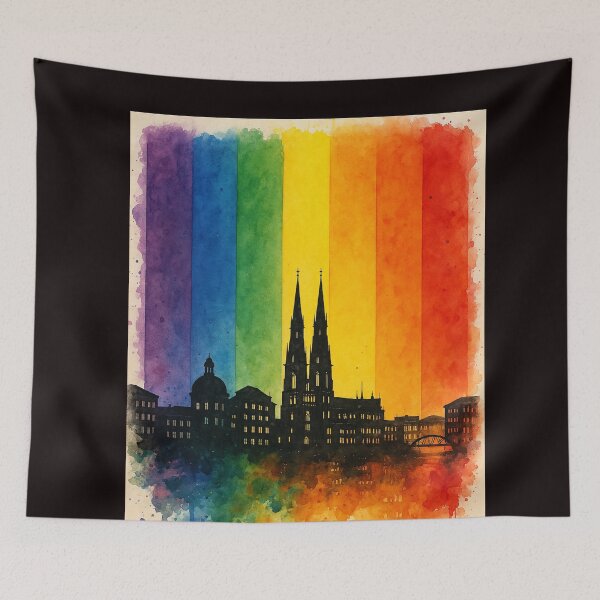 Item preview, Uppsala Sweden Watercolor Skyline with LGBTQ Colors designed and sold by Aryabek.