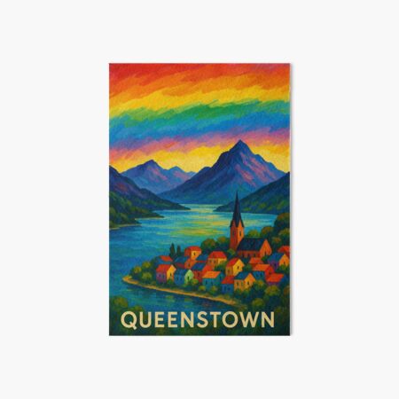 Item preview, Colorful Queenstown Village and Lake under Rainbow Sky designed and sold by Aryabek.