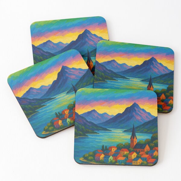 Item preview, Colorful Queenstown Village and Lake under Rainbow Sky designed and sold by Aryabek.