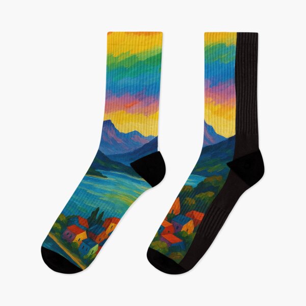 Item preview, Colorful Queenstown Village and Lake under Rainbow Sky designed and sold by Aryabek.