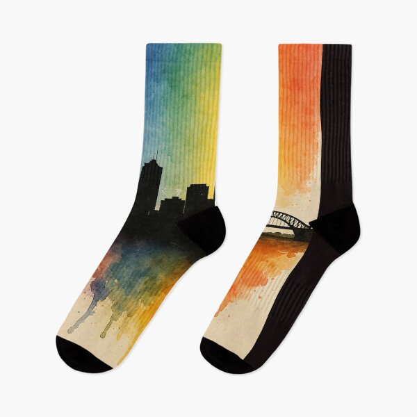 Item preview, Rainbow Watercolor Auckland Skyline with Sky Tower designed and sold by Aryabek.