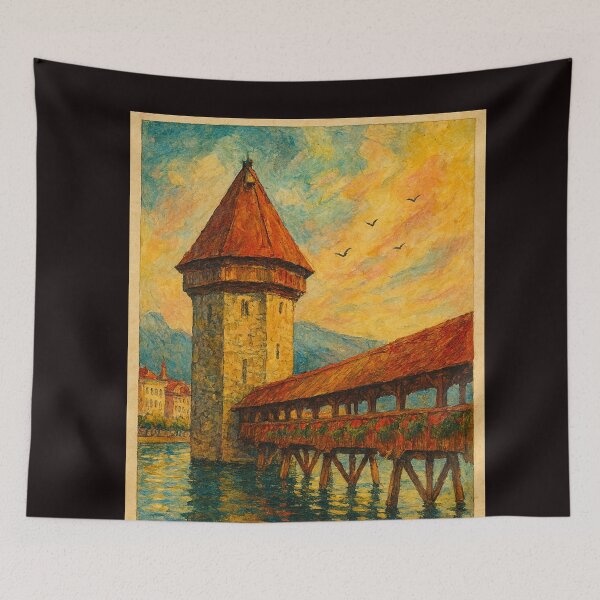 Item preview, Chapel Bridge and Water Tower at Sunset, Lucerne designed and sold by Aryabek.