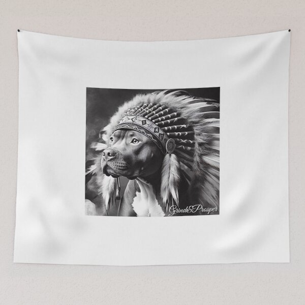 Item preview, Warrior Spirit | American Bully in Headdress (Black & White) designed and sold by Grind&Prosper .
