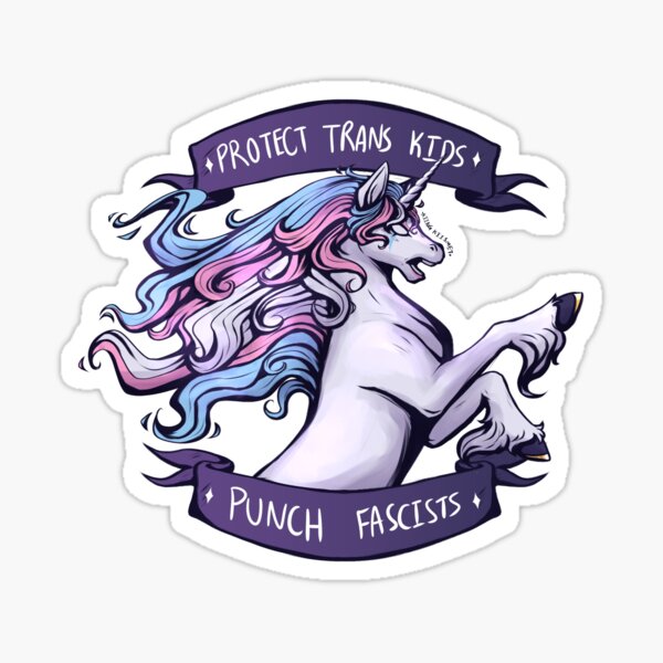 Vista previa del artículo con la obra «Protege a los niños trans, golpea a los fascistas ✨Edición sin sangre✨», diseñado y vendido por KIINGKIISMET.