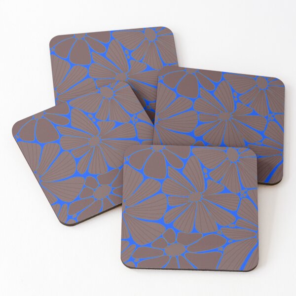 Item preview, Brown Retro Floral Pattern on Neon Blue Background designed and sold by DreamsArtwear.