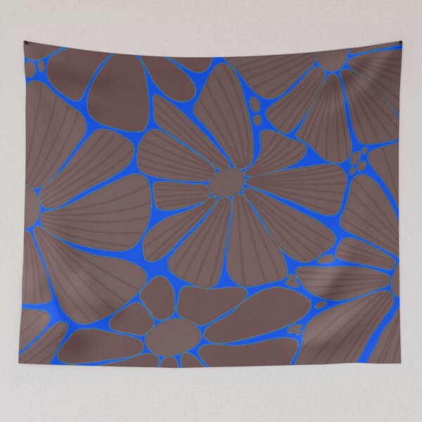 Item preview, Brown Retro Floral Pattern on Neon Blue Background designed and sold by DreamsArtwear.