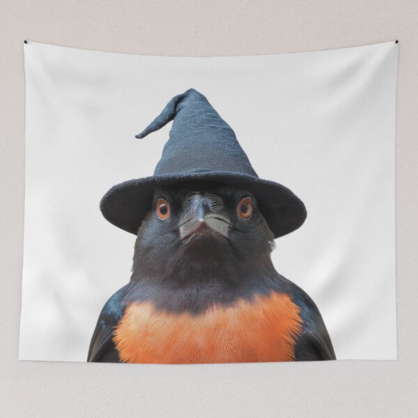 Item preview, Red-winged Blackbird Wearing Halloween Witch Hat designed and sold by LazyOwlStore.