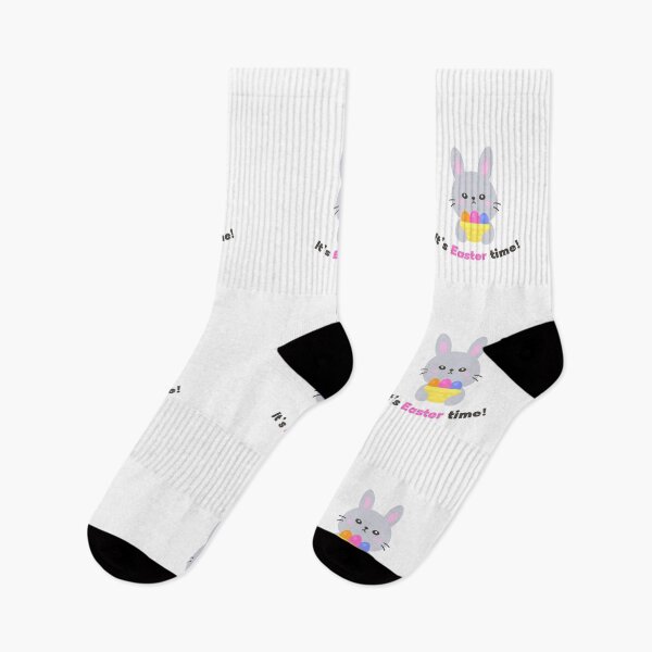 Item preview, Grey Bunny Holding Rainbow Eggs – It’s Easter Time Sticker designed and sold by BubiStudio.
