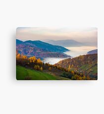 beautiful autumn dawn in mountainous rural area Canvas Print