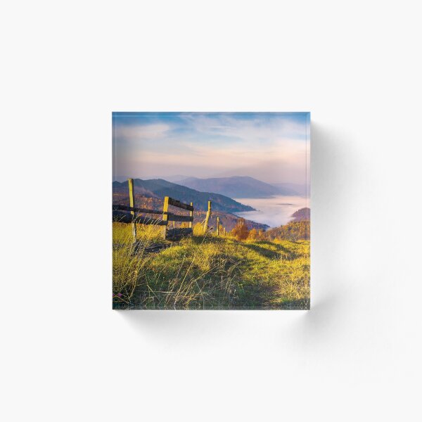 beautiful mountainous landscape with wooden fence Acrylic Block