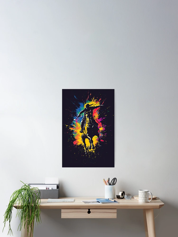 Thumbnail 2 of 3, Poster, Fierce Rider Charging Into Exploding Color Storm designed and sold by Piotrek0001.