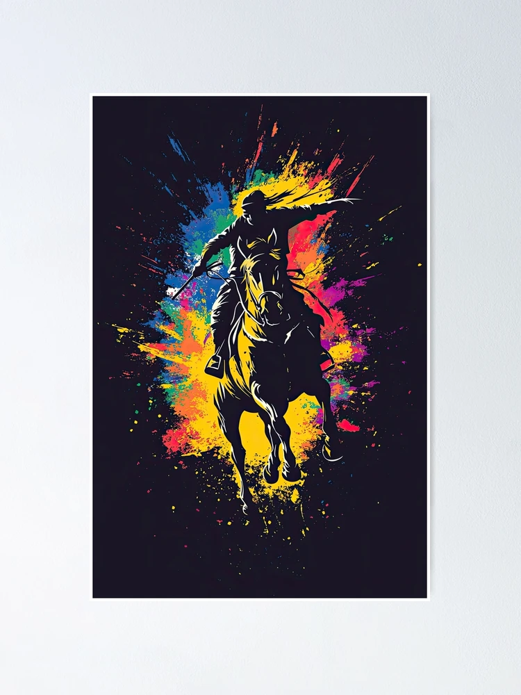 Thumbnail 1 of 3, Poster, Fierce Rider Charging Into Exploding Color Storm designed and sold by Piotrek0001.