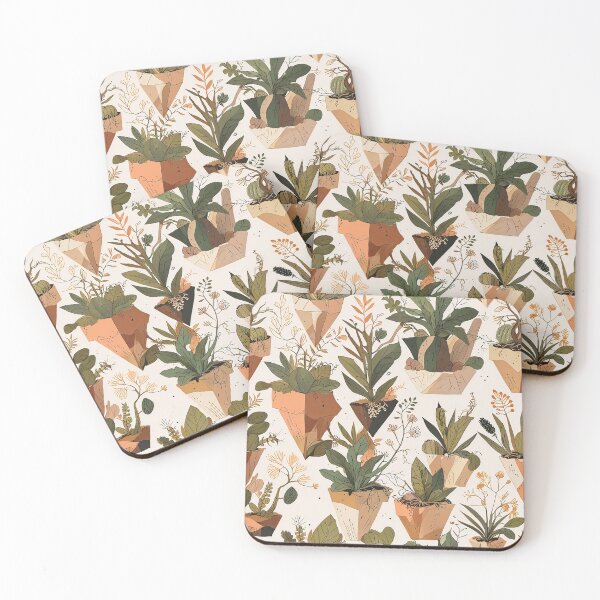 Item preview, Seamless Pattern of Potted Plants with Succulents and Foliage in Soft Colors designed and sold by CoolPixels.