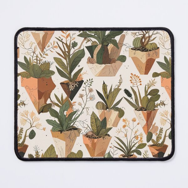 Item preview, Seamless Pattern of Potted Plants with Succulents and Foliage in Soft Colors designed and sold by CoolPixels.