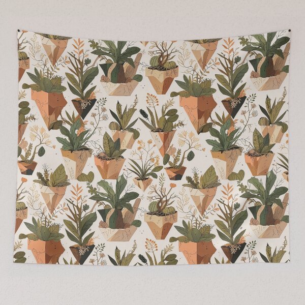 Item preview, Seamless Pattern of Potted Plants with Succulents and Foliage in Soft Colors designed and sold by CoolPixels.