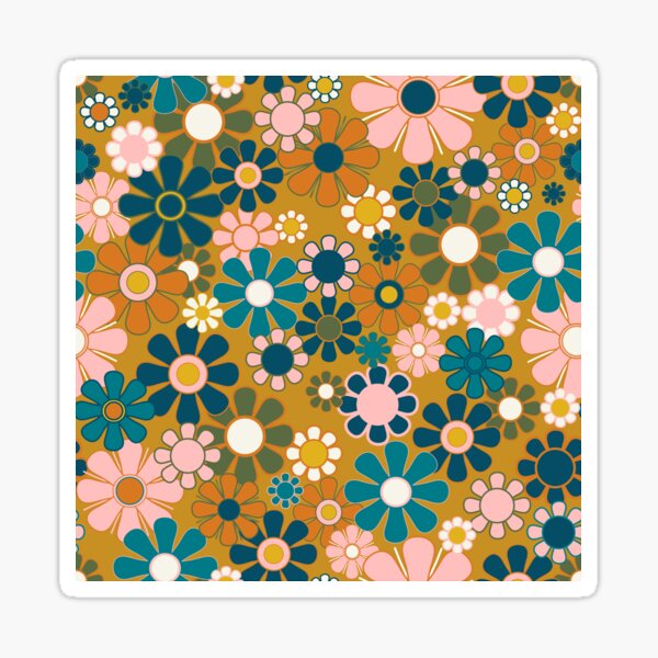 Item preview, Pretty Groovy Retro Garden 60s 70s Aesthetic Floral Pattern Ochre Teal Olive Pink 2 designed and sold by kierkegaard.