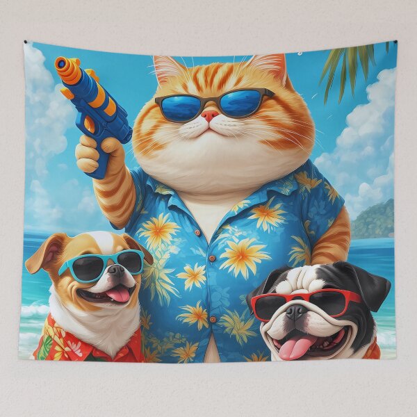 Aperçu de l'œuvre Chat et chien, Journée Splash de l'équipe de plage créée et vendue par PattaZone.