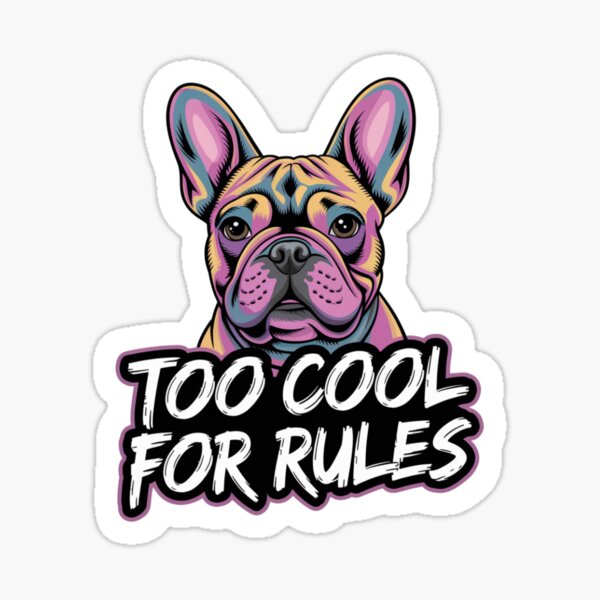 Vista previa del artículo con la obra «Demasiado genial para las reglas | Diseño vibrante de bulldog francés en estilo pop art», diseñado y vendido por bannzy.