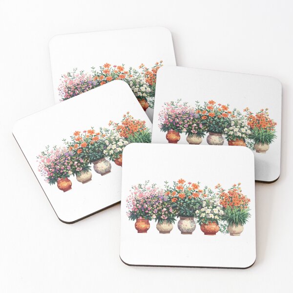 Item preview, Hand Painting Flowers | Botanical Flower Pot Lineup | Vintage Cottagecore Floral Art | Gifts designed and sold by Reugba.