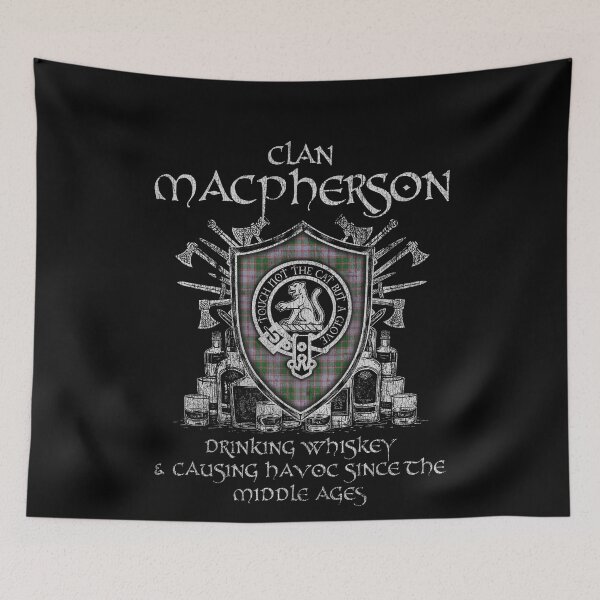 Item preview, Clan MacPherson of Glentruim drinking whiskey and causing havoc heritage crest tartan plaid designed and sold by Clan1093.
