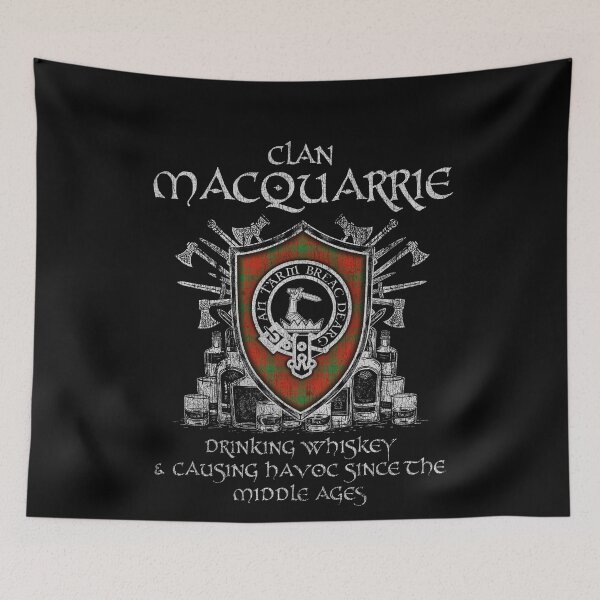 Item preview, Clan Macquarrie drinking whiskey and causing havoc heritage crest tartan plaid designed and sold by Clan1093.