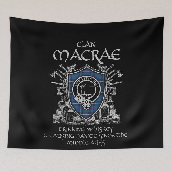Item preview, Clan MacRae of America drinking whiskey and causing havoc heritage crest tartan plaid designed and sold by Clan1093.