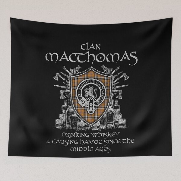 Item preview, Clan MacThomas Camel drinking whiskey and causing havoc heritage crest tartan plaid designed and sold by Clan1093.