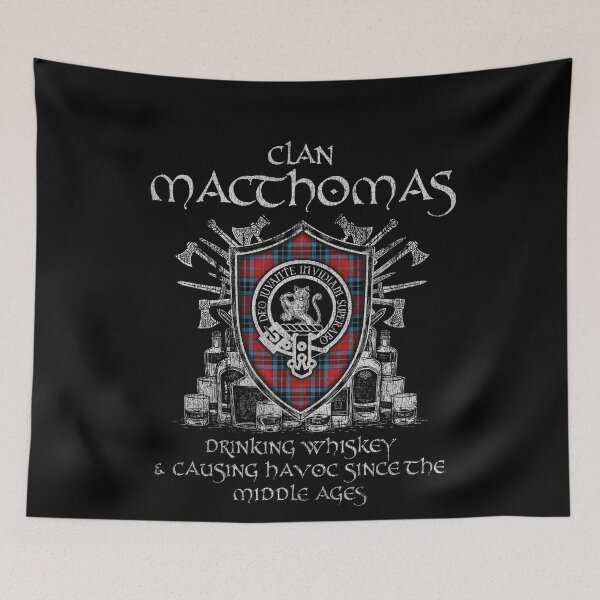 Item preview, Clan MacThomas Red drinking whiskey and causing havoc heritage crest tartan plaid designed and sold by Clan1093.