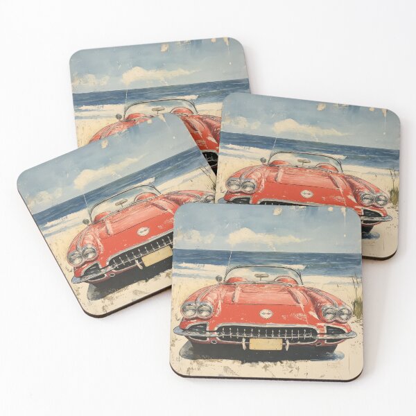 Item preview, Vintage Red Corvette by the Beach – Retro Summer Postcard Art designed and sold by Talius Designs.