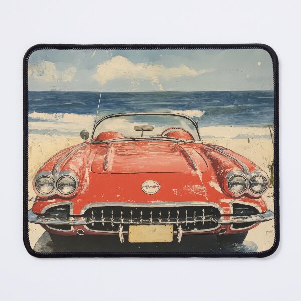 Item preview, Vintage Red Corvette by the Beach – Retro Summer Postcard Art designed and sold by Talius Designs.