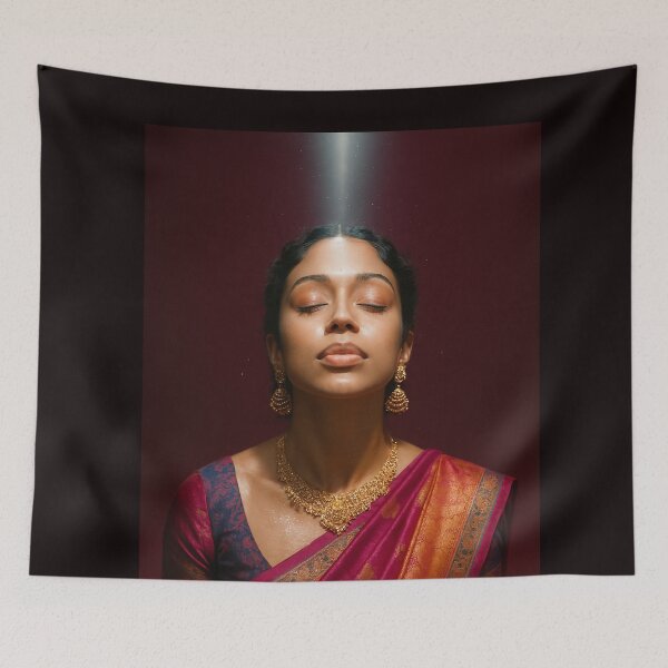 Item preview, Liza Koshy in Maroon Saree with Gold Jewelry and Radiant Light designed and sold by Aryabek.