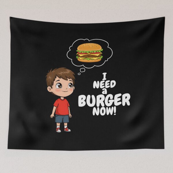 Item preview, Cute Cartoon Boy Craving a Delicious Burger Illustration | I NEED A BURGER NOW designed and sold by Unlimited-Style.