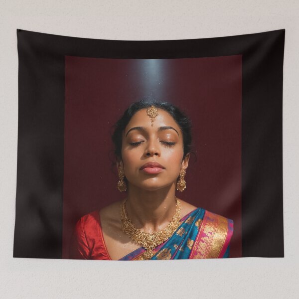 Item preview, Liza Koshy in Blue Silk Saree and Gold Temple Jewelry designed and sold by Aryabek.