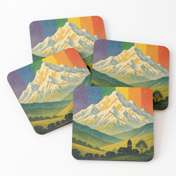 Item preview, Kanchenjunga Rainbow Landscape with Himalayan Village designed and sold by Aryabek.