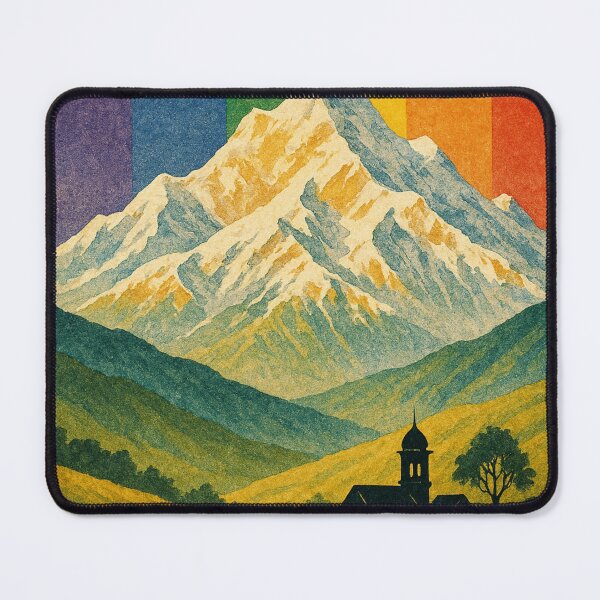 Item preview, Kanchenjunga Rainbow Landscape with Himalayan Village designed and sold by Aryabek.