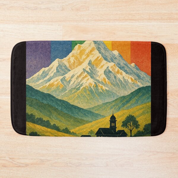 Item preview, Kanchenjunga Rainbow Landscape with Himalayan Village designed and sold by Aryabek.