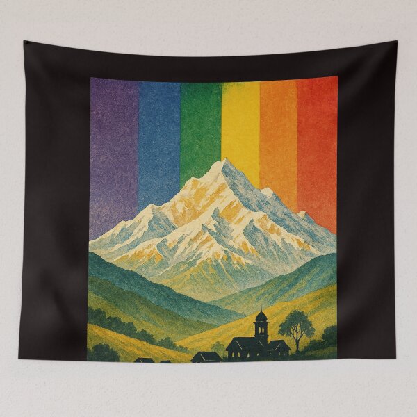 Item preview, Kanchenjunga Rainbow Landscape with Himalayan Village designed and sold by Aryabek.