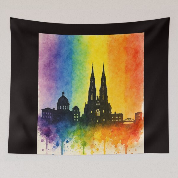 Item preview, Dunedin New Zealand Rainbow Skyline with Gothic Spires designed and sold by Aryabek.
