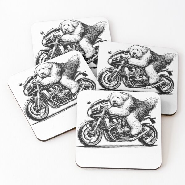 Item preview, Cool Old English Sheepdog Riding a Motorcycle Biker Scottie Lover designed and sold by Kimberley King Art  King Art.