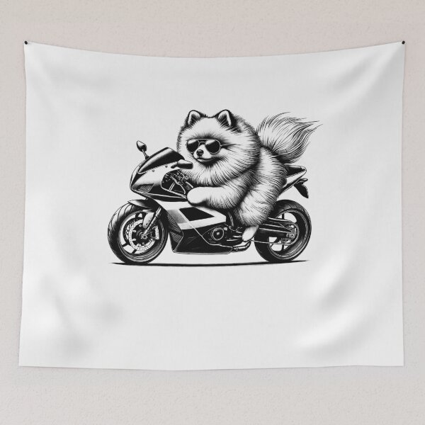 Item preview, Cool Pomeranian Riding a Motorcycle Biker Dog Lover designed and sold by Kimberley King Art  King Art.
