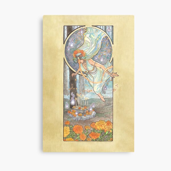 Lady of October with Opal and Marigolds Spirit Shrine Goddess Mucha Inspired Birthstone Series Canvas Print