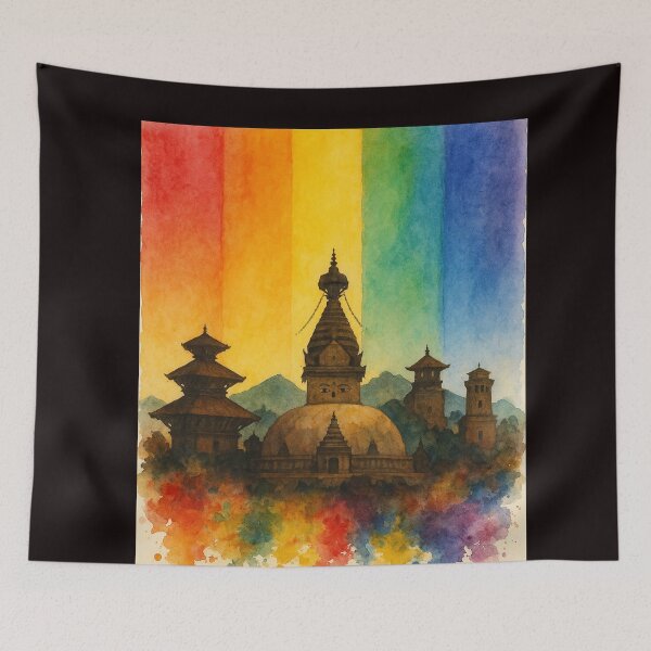 Item preview, Kathmandu Swayambhunath Rainbow Skyline Nepal designed and sold by Aryabek.