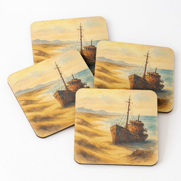 Item preview, Skeleton Coast Namibia Shipwreck Watercolor Scene designed and sold by Aryabek.