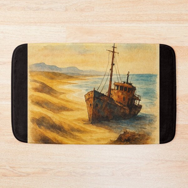 Item preview, Skeleton Coast Namibia Shipwreck Watercolor Scene designed and sold by Aryabek.