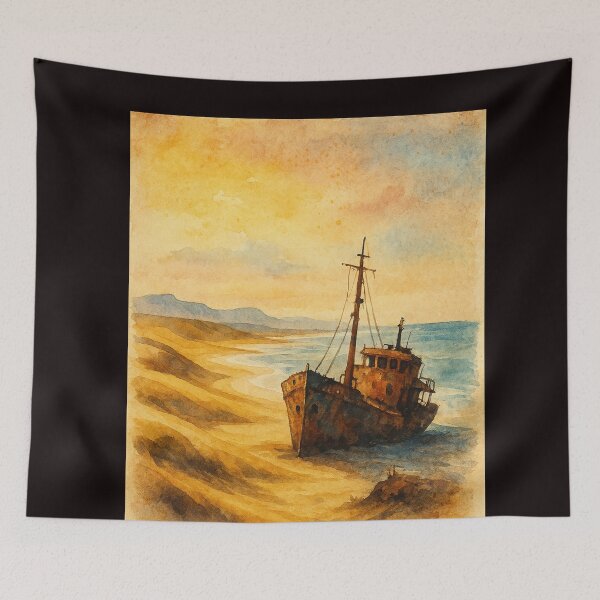 Item preview, Skeleton Coast Namibia Shipwreck Watercolor Scene designed and sold by Aryabek.