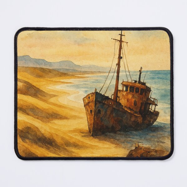 Item preview, Skeleton Coast Namibia Shipwreck Watercolor Scene designed and sold by Aryabek.
