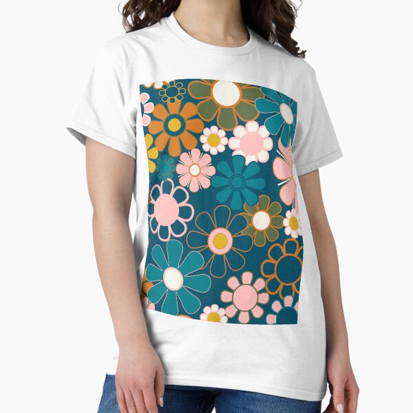 Aperçu de l'œuvre Joli motif floral rétro groovy de jardin bleu rose orange olive 2 créée et vendue par kierkegaard.